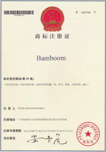 BamBoom注册商标证书